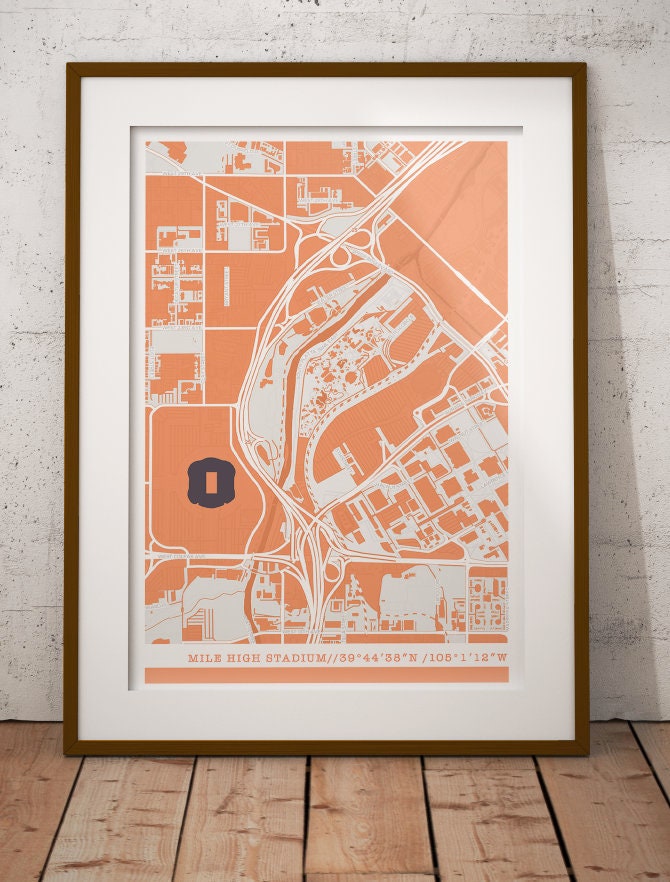 Mile High Stadium Map Mile High Stadium - Map Art