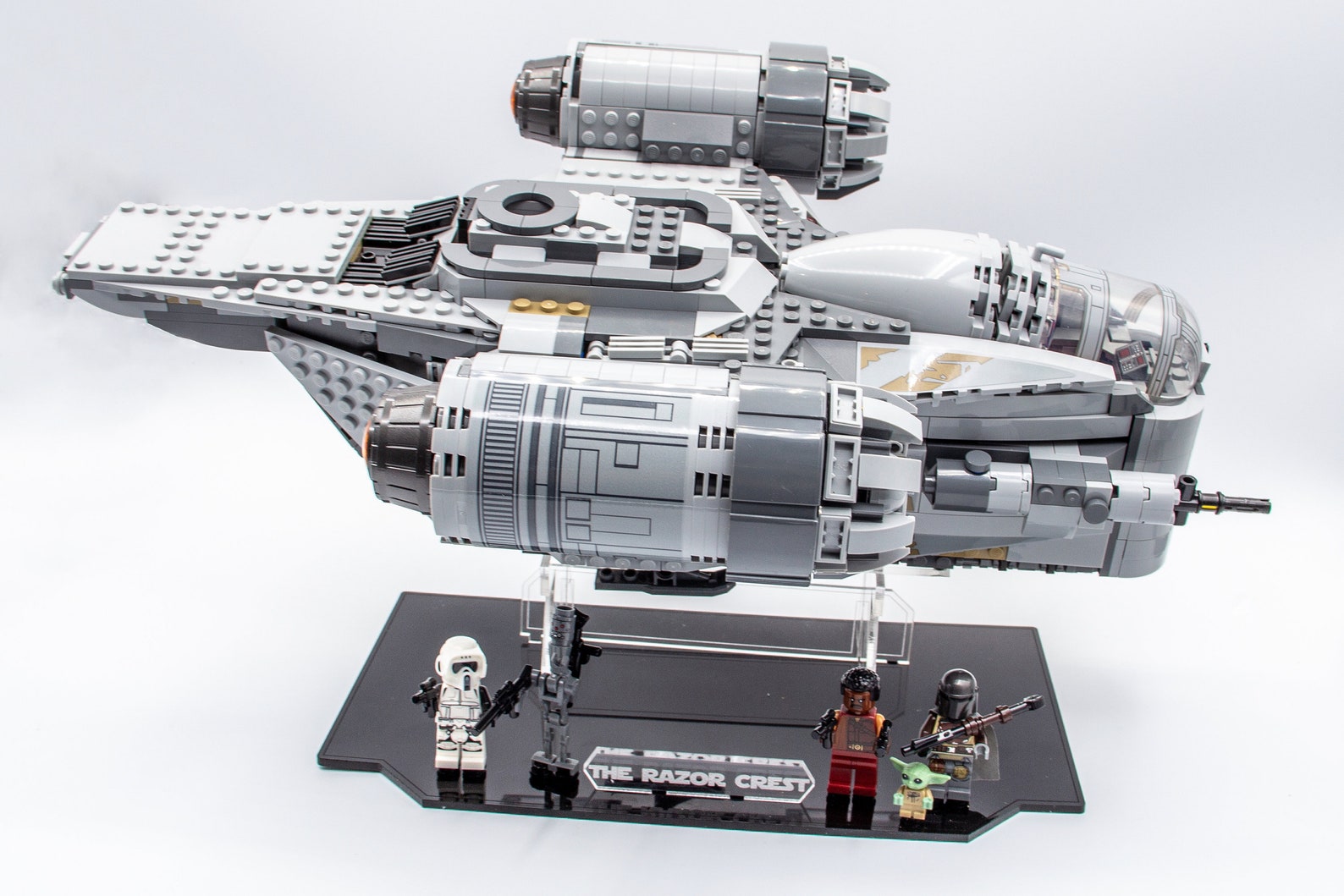 razor crest lego display stand