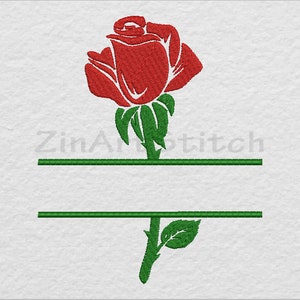 May include: Red rose with green stem and leaves, with a blank space for text above and below the rose.