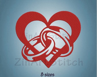 Heart & Wedding Rings Embroidery Design (8 Sizes, 8 Formats) (Instant Download)