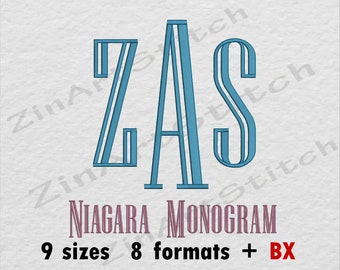 Niagara Monogram Font Machine Embroidery Design Instant Download Monogram Alphabet 9 Sizes 8 Formats BX