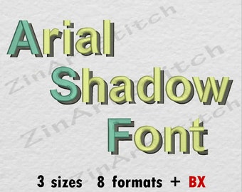 Arial Shadow two colors Embroidery Font Design Monogram Alphabet 3 Sizes 8 Formats
