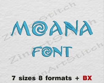 Moana Font Embroidery Design Monogram Alphabet 7 Sizes 8 Formats BX formats