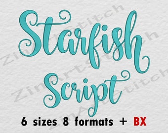 Starfish Script Embroidery Font Machine Embroidery Design Punctuations and numbers Instant Download 6 Sizes 8 Formats BX