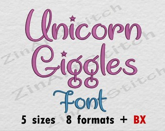 Unicorn Giggles Embroidery Font Machine Embroidery Design Instant Download Monogram Alphabet 5 Sizes 8 Formats BX