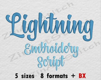 Lightning Script Embroidery Font Machine Embroidery Design Punctuations and numbers Instant Download 5 Sizes 8 Formats BX