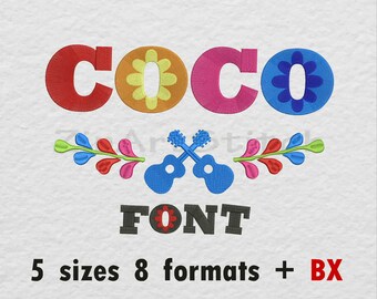Coco Font Embroidery Design Monogram Alphabet 5 Sizes 8 Formats BX