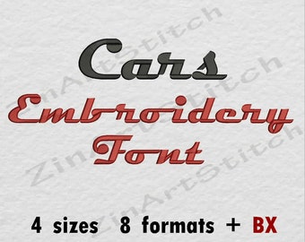 Cars Embroidery Font Machine Embroidery Design Instant Download Monogram Alphabet 4 Sizes 8 Formats BX