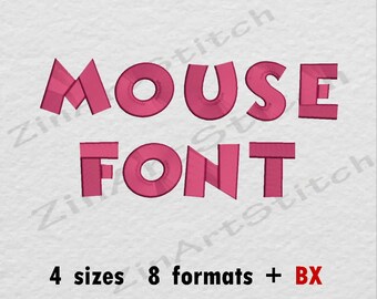 Mouse Font Embroidery Design Monogram Alphabet 4 Sizes 8 Formats BX