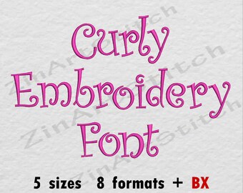 Curly Font Embroidery Design Monogram Alphabet 5 Sizes 8 Formats Instant Digital Download BX