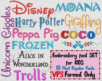 Embroidery Fonts Pack 10 Best Sellers embroidery fonts Bundle Disney fonts Instant Download Alphabet Letters ONLY VP3 format