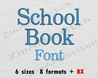 School Book Embroidery Font Machine Embroidery Design Instant Download Monogram Alphabet 6 Sizes 8 Formats BX