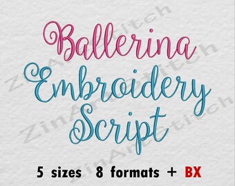 Ballerina Script Embroidery Font Machine Embroidery Design Instant Download Monogram Alphabet 5 Sizes 8 Formats BX
