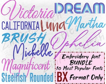 Bundle 10 Bestsellers embroidery fonts, Instant Download, Alphabet, Script, 7-9 Sizes, ONLY BX format