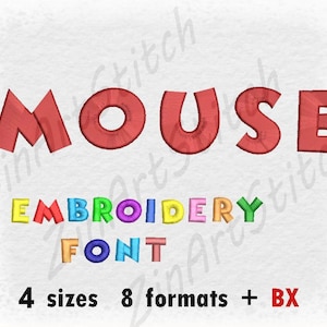 Mouse Font Embroidery Design Monogram Alphabet 4 Sizes 8 Formats BX