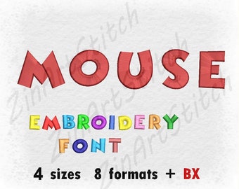 Mouse Font Embroidery Design Monogram Alphabet 4 Sizes 8 Formats BX