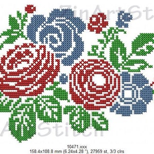 Cross Stitch style Flower Download Machine embroidery design Rose Cross Stitch design ,Instant Digital Download 3 Sizes 8 Formats
