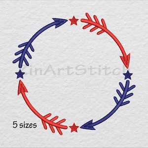 Broderidesign med amerikansk pil och stjärnram (5 storlekar, 8 format)