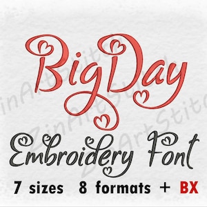 Diseño de bordado a máquina Bigdey con fuente, alfabeto, descarga instantánea, 7 tamaños, 8 formatos, BX