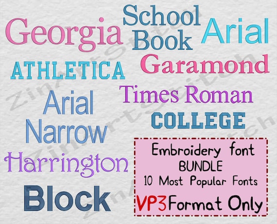 Embroidery Fonts Bundle, 10 Bestsellers fonts, Instant Download,  5 Sizes (VP3 format)