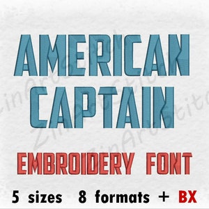 Fuente para bordado American Captain, diseño para bordado a máquina, descarga instantánea, 5 tamaños