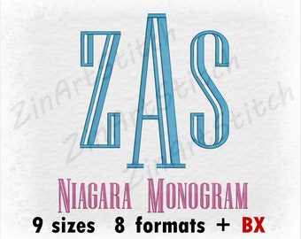 Niagara Monogram Font Machine Embroidery Design Instant Download Monogram Alphabet 9 Sizes 8 Formats BX