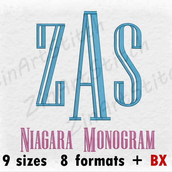 Niagara Monogram Font Machine Embroidery Design Instant Download Monogram Alphabet 9 Sizes 8 Formats BX