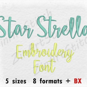 Star Strella Embroidery Font Machine Embroidery Design Instant Download Monogram Alphabet 5 Sizes 8 Formats BX