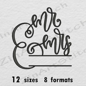 MR & MRS Split Wedding Embroidery Design Instant Download Digital File 12 Sizes 8 Formats