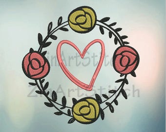 Heart and Flowers Embroidery Design Heart Embroidery Design Instant Download Machine embroidery design Embroidery File 4 Sizes 8 Formats
