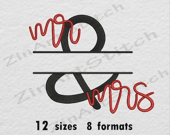 MR & MRS Split Wedding Embroidery Design Instant Download Digital File 12 Sizes 8 Formats