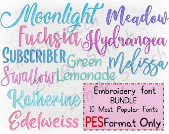 Bundle 10 bestsellers embroidery fonts, Instant download, Alphabet, Script, 7-8 Sizes, ONLY PES format