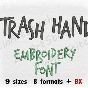 Trash Hand Embroidery Font Embroidery Design Monogram Alphabet Instant Download 9 Sizes 8 formats BX