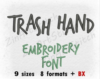 Trash Hand Embroidery Font Embroidery Design Monogram Alphabet Instant Download 9 Sizes 8 formats BX