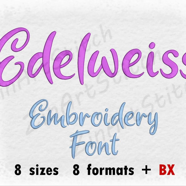 Edelweiss Broderie Font Machine Broderie Design Téléchargement instantané Monogram Alphabet 8 Tailles 8 Formats BX