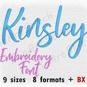 Kinsley Embroidery Font, Maschinenstickerei, Satzzeichen und Zahlen Instant Download 9 Größen 8 Formate BOX