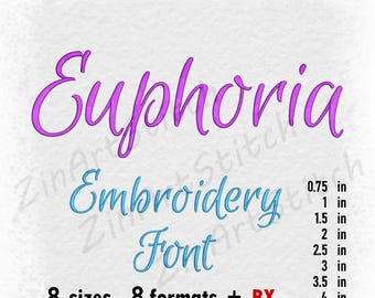 Euphoria embroidery Font - Machine Embroidery Design - Punctuations and numbers - Instant Download - 8 Sizes