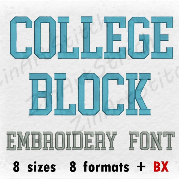 College Block Embroidery Font Machine Embroidery Design Instant Download Monogram Alphabet 8 Sizes 8 Formats BX