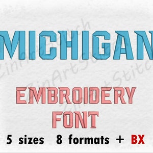 Michigan Embroidery Font Machine Embroidery Design Instant Download Monogram Alphabet 5 Sizes 8 Formats BX
