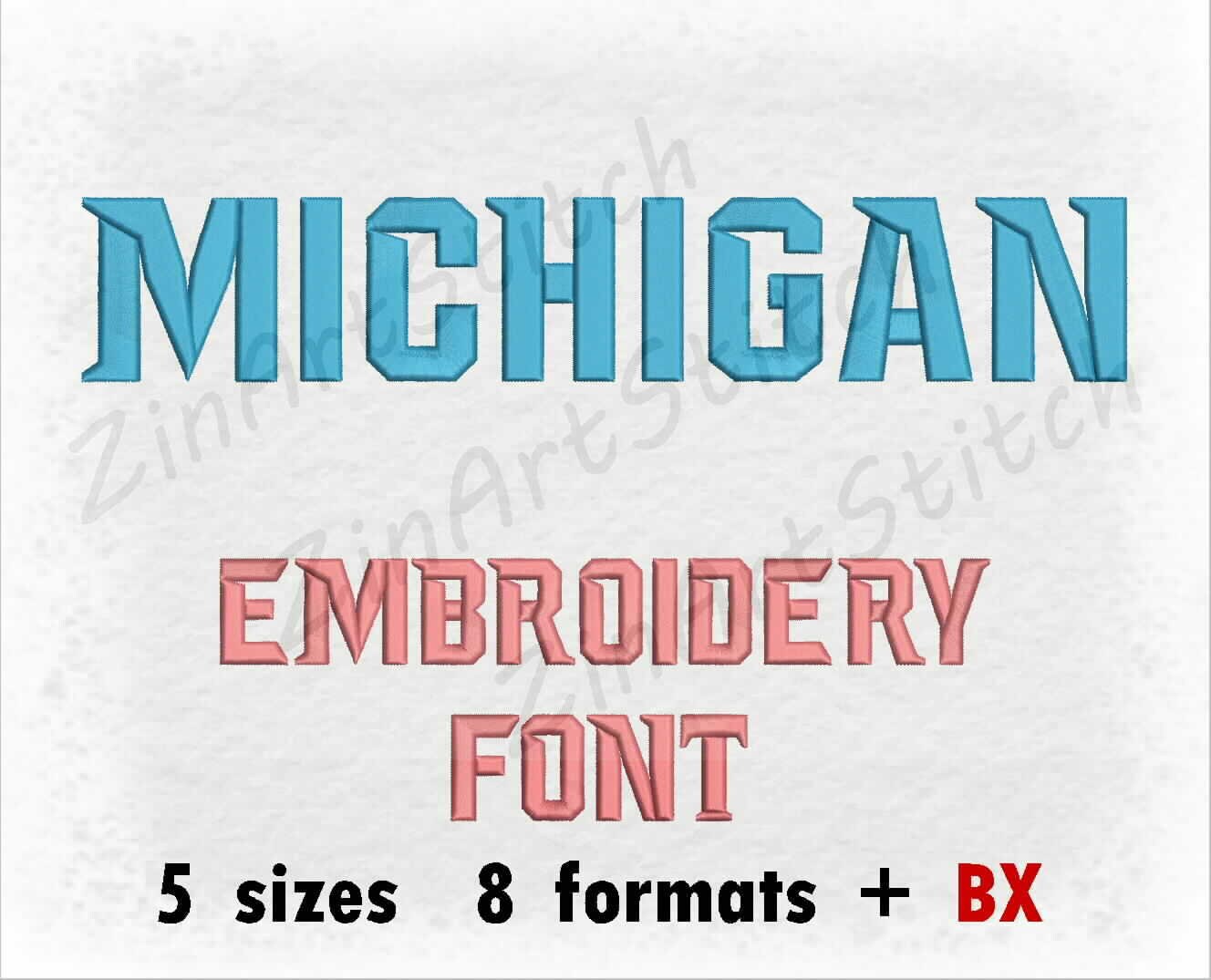Michigan Embroidery Font Machine Embroidery Design Instant Download Monogram Alphabet 5 Sizes 8 Formats BX