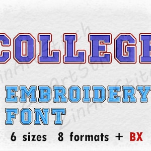 Colegio 3 colores 2 contornos Puntada de satén Bordado Máquina de bordado Diseño Descarga instantánea Monograma Alfabeto 6 Tamaños 8 Formatos BX