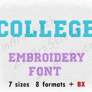 College Embroidery Font Fill Stitch Machine Embroidery Design Instant Download Monogram Alphabet 7 Sizes 8 Formats BX