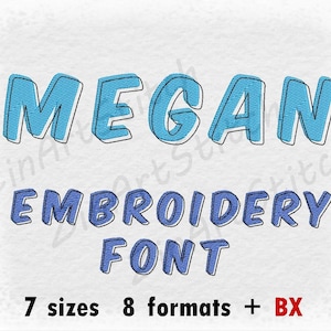 Megan Embroidery Two colors Font Machine Embroidery Design Instant Download Monogram Alphabet Numbers Punctuations 7 Sizes 8 Formats BX