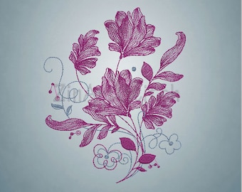 Floral Machine Embroidery Design, Flowers File (Instant Download)