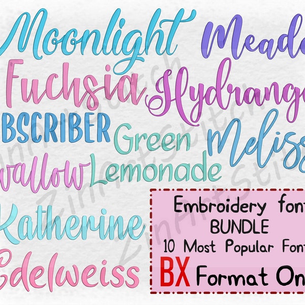 Bundle 10 Bestseller-Stickschriftarten Embroidery Fonts Pack Sofortiger Download Alphabet Script Letters Monogram 7-8 Größen NUR BY BOX Format