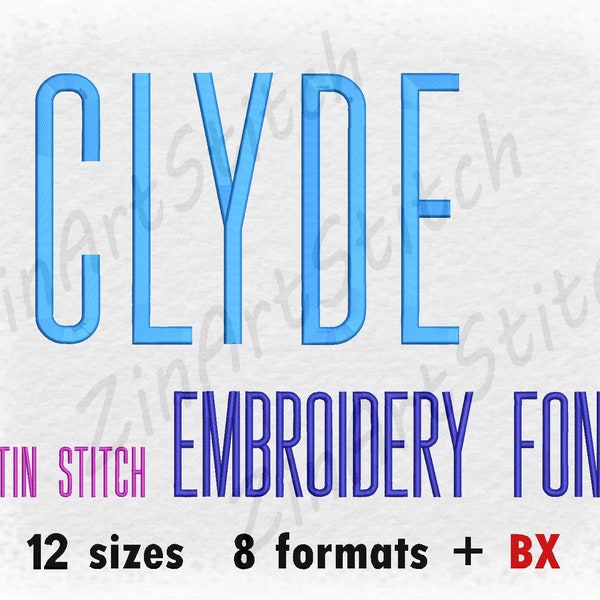 Clyde Embroidery Schriftart Maschinenstickerei Design Satinstich Satzzeichen und Zahlen Sofort Download 12 Größen 8 Formate BX