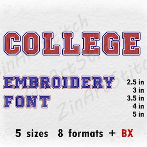 College 3 colors 2 outlines Satin stitch Embroidery Font Machine Embroidery Design Instant Download Monogram Alphabet 5 Sizes 8 Formats BX