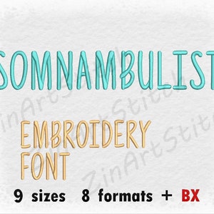 Somnambulist embroidery Font - Machine Embroidery Design - Punctuations and numbers - Instant Download - 9 Sizes