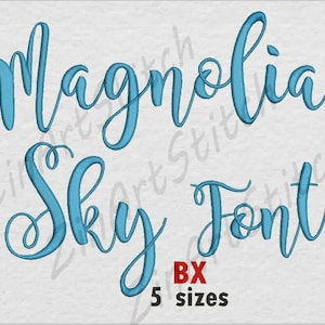 Diseño de bordado a máquina con fuente Magnolia Sky, puntuaciones y números, descarga instantánea, monograma, alfabeto, 5 tamaños BX