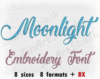 Moonlight Font Script Broderie Design Monogram Alphabet Design police de broderie élégante 8 Tailles 8 Formats BX